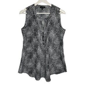 Spense Top Womens Medium Shirt Sleeveless Blouse Tank Black White Work Casual